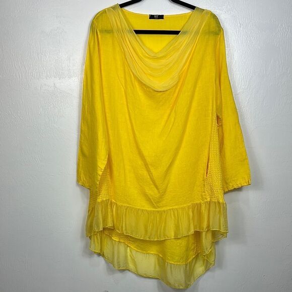 NT By Amati Yellow Linen Blend Mixed Media Tunic Top Size SP - Picture 1 of 8